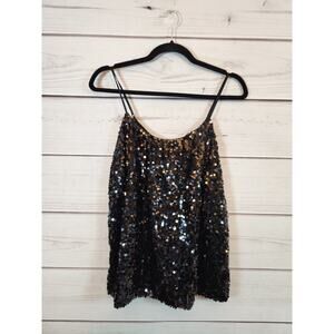 NWT QMack Womens Sequin Camisole Pull On Tank Top‎ Blouse Black Size M